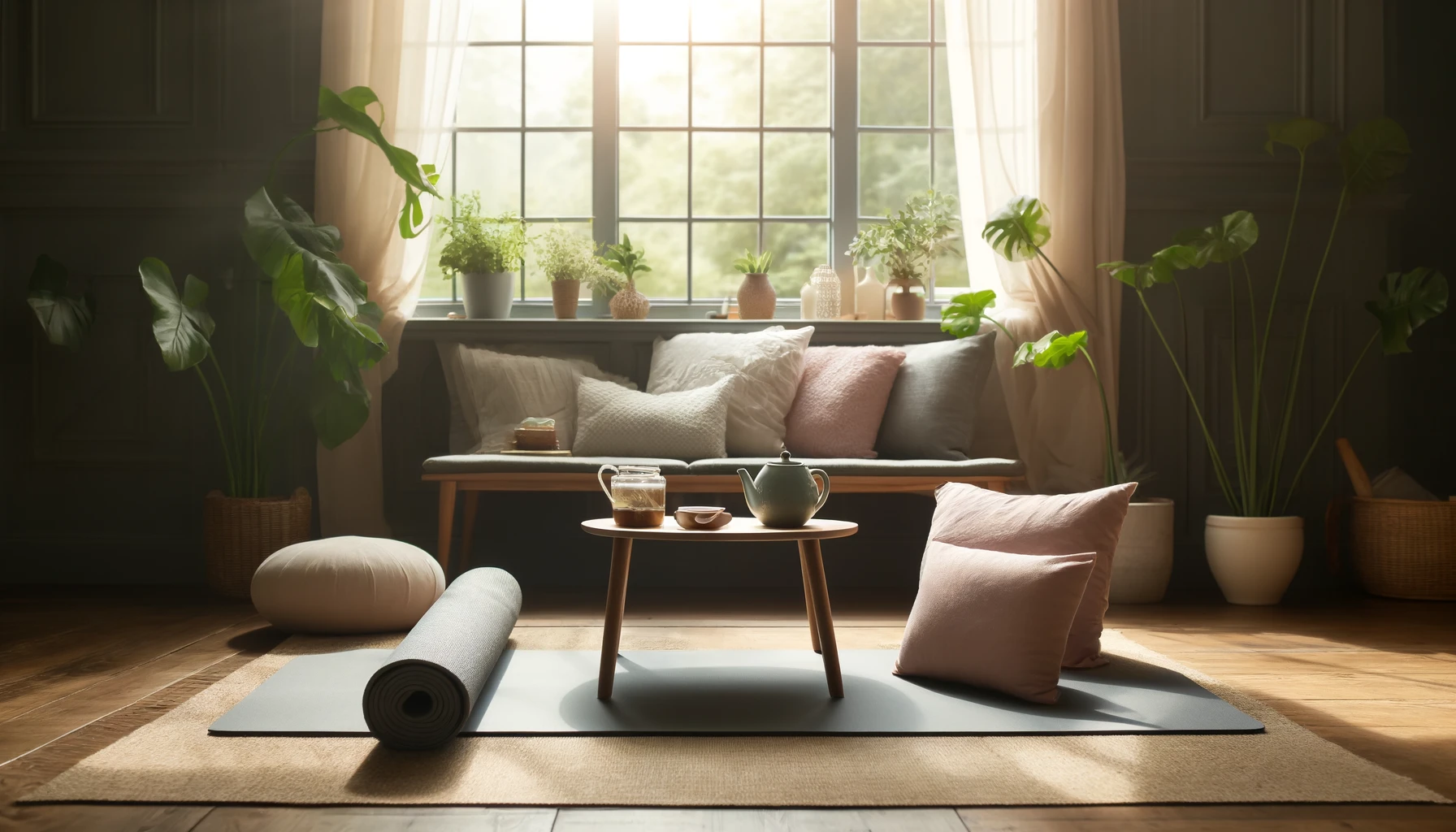 Una configuración de sala de estar tranquila y acogedora para la práctica de la atención plena.