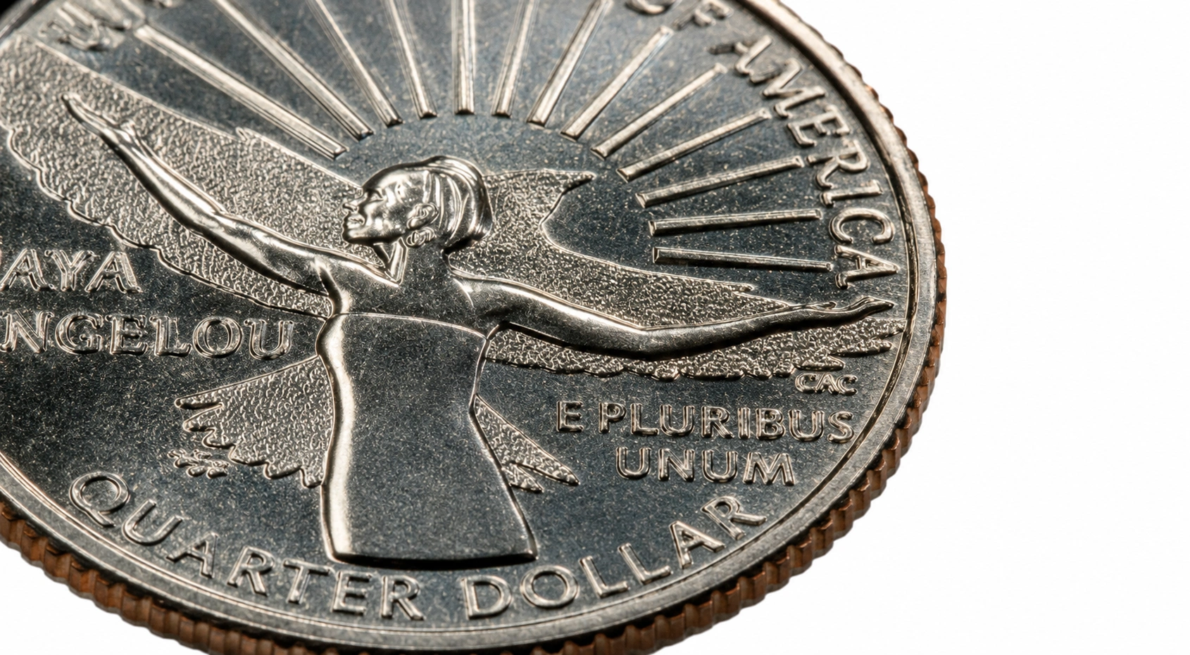  Close-up of 2022 Maya Angelou quarter edge and surface texture